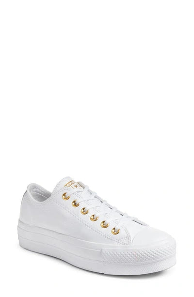 White leather converse 2025 with gold eyelets